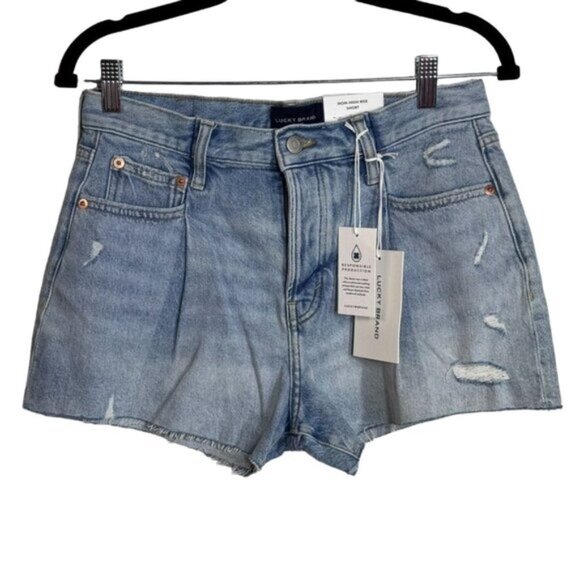 Lucky Brand Mom High‎ Rise Shorts Comfort Stretch Jeans Shorts Button Fly Size 4 - Picture 1 of 7